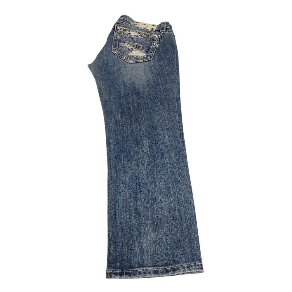 Miss Me Signature Women's Blue Crop Distressed Rhinestones Jeans Size 29 - Picture 4 of 13